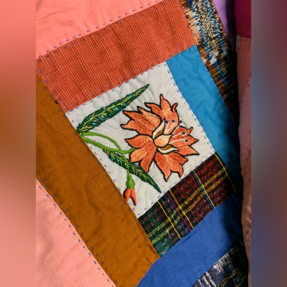 Vintage 1980s Handmade Patchwork Quilt Large 88x100 Multicolor Cotton Bedding - Picture 11 of 15